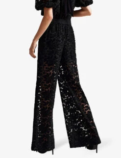 Ted Baker Claudya Semi-sheer Wide-leg Devoré Velvet Trousers -Selfridges Store R04031924 BLACK ALT03
