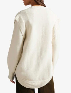 Ted Baker Joplyin V-neck Relaxed-fit Stretch-wool Blend Cardigan -Selfridges Store R04031931 NATURAL ALT02