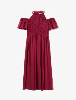 Ted Baker Paigei Braided-trim Cold-shoulder Crepe Midi Dress
