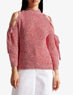 Ted Baker Merlina Cut-out Knitted Jumper -Selfridges Store R04047155 RED ALT02