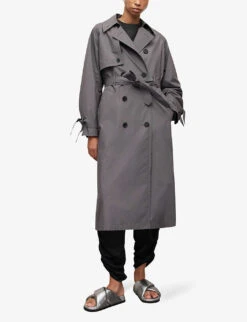 AllSaints Elltee Double-breasted Relaxed-fit Woven Trench 7 AllSaints Elltee Double-breasted Relaxed-fit Woven Trench -Selfridges Store R04049594 GREY ALT02