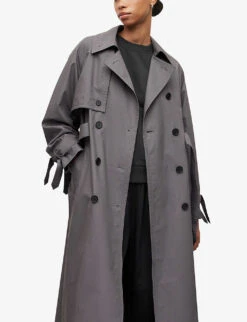 AllSaints Elltee Double-breasted Relaxed-fit Woven Trench 9 AllSaints Elltee Double-breasted Relaxed-fit Woven Trench -Selfridges Store R04049594 GREY ALT04