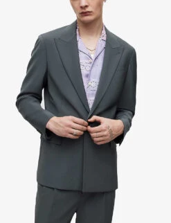 AllSaints Berto Peak-lapel Single-breasted Wool Blazer -Selfridges Store R04053524 SMOKEBLUE ALT02