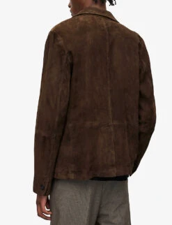AllSaints Hoku Regular Fit Notch-lapel Suede Blazer -Selfridges Store R04063293 CHOCOLATEBROW ALT03