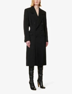 Bottega Veneta Double-breasted Padded-shoulder Regular-fit Wool Coat -Selfridges Store R04064595 BLACK ALT02