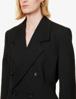 Bottega Veneta Double-breasted Padded-shoulder Regular-fit Wool Coat -Selfridges Store R04064595 BLACK ALT04