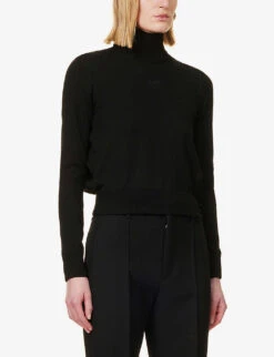 Bottega Veneta Turtleneck Brand-embroidered Wool-blend Jumper 7 Bottega Veneta Turtleneck Brand-embroidered Wool-blend Jumper -Selfridges Store R04064609 BLACK ALT02