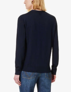 Bottega Veneta V-neck Brand-embroidered Wool Cardigan -Selfridges Store R04064610 MIDNIGHTBLUE ALT03