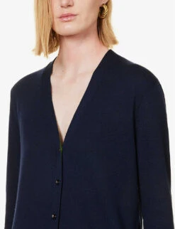 Bottega Veneta V-neck Brand-embroidered Wool Cardigan -Selfridges Store R04064610 MIDNIGHTBLUE ALT04