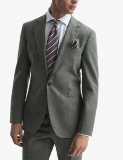 Reiss Firm Single-breasted Wool Blazer -Selfridges Store R04068008 GREEN ALT02