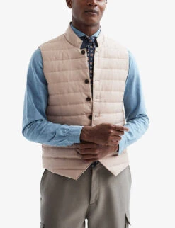 Reiss Parma Funnel-neck Quilted Woven Gilet -Selfridges Store R04068027 STONE ALT02
