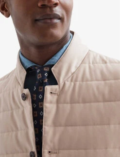 Reiss Parma Funnel-neck Quilted Woven Gilet -Selfridges Store R04068027 STONE ALT05