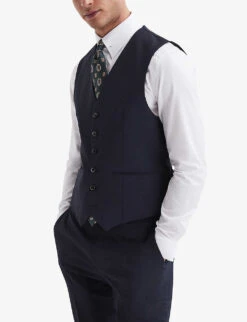 Reiss Hope Regular-fit Stretch-woven Waistcoat -Selfridges Store R04068029 NAVY ALT02