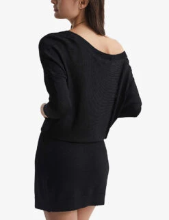 Reiss Sonia V-neck Knitted Mini Dress -Selfridges Store R04068095 BLACK ALT03