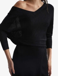 Reiss Sonia V-neck Knitted Mini Dress -Selfridges Store R04068095 BLACK ALT04