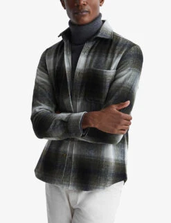 Reiss Daytona Checked Wool-blend Shirt 8 Reiss Daytona Checked Wool-blend Shirt -Selfridges Store R04068104 ECRUGREEN ALT02