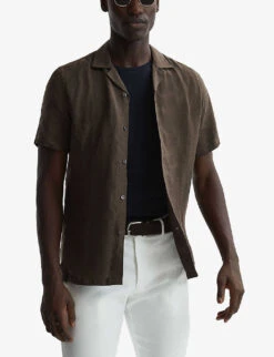 Reiss Rufus Cuban-collar Regular-fit Linen Shirt -Selfridges Store R04068121 BITTERCHOCOLAT ALT02