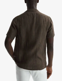 Reiss Rufus Cuban-collar Regular-fit Linen Shirt -Selfridges Store R04068121 BITTERCHOCOLAT ALT03