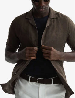 Reiss Rufus Cuban-collar Regular-fit Linen Shirt -Selfridges Store R04068121 BITTERCHOCOLAT ALT04