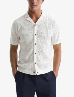 Reiss Graphic-weave Cotton Shirt -Selfridges Store R04068239 WHITE ALT02