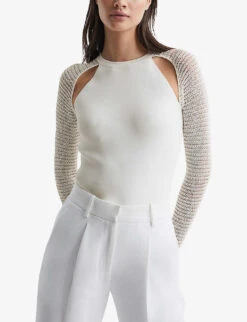 Reiss Maria Sheer-sleeve Stretch-knit Jumper -Selfridges Store R04068265 IVORY ALT02