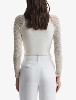 Reiss Maria Sheer-sleeve Stretch-knit Jumper -Selfridges Store R04068265 IVORY ALT03