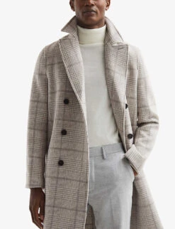 Reiss Billet Checked Double-breasted Wool-blend Coat -Selfridges Store R04068266 SOFTGREY ALT02