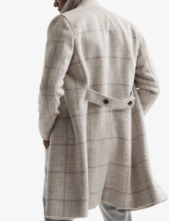 Reiss Billet Checked Double-breasted Wool-blend Coat -Selfridges Store R04068266 SOFTGREY ALT03
