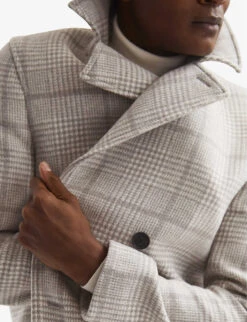 Reiss Billet Checked Double-breasted Wool-blend Coat -Selfridges Store R04068266 SOFTGREY ALT04