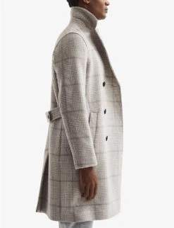 Reiss Billet Checked Double-breasted Wool-blend Coat -Selfridges Store R04068266 SOFTGREY ALT05