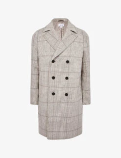 Reiss Billet Checked Double-breasted Wool-blend Coat