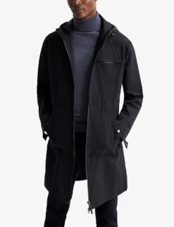 Reiss Sidahn Straight-fit Stretch-woven Hooded Coat -Selfridges Store R04068269 BLACK ALT02