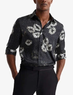 Reiss Evie Floral-print Recycled Polyester-blend Shirt -Selfridges Store R04068340 BLACKWHITE ALT02