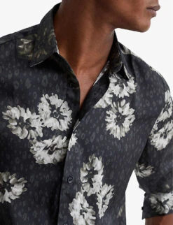 Reiss Evie Floral-print Recycled Polyester-blend Shirt -Selfridges Store R04068340 BLACKWHITE ALT04