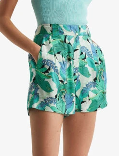 Reiss Dana Floral-print Mid-rise Woven Shorts -Selfridges Store R04070711 AQUAMARINE ALT02