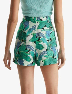 Reiss Dana Floral-print Mid-rise Woven Shorts -Selfridges Store R04070711 AQUAMARINE ALT03