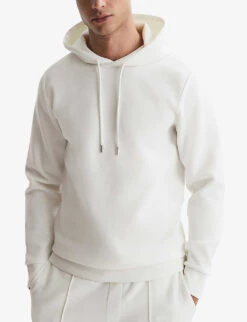 Reiss Fabien Long-sleeve Stretch-jersey Hoody -Selfridges Store R04070739 WHITE ALT02