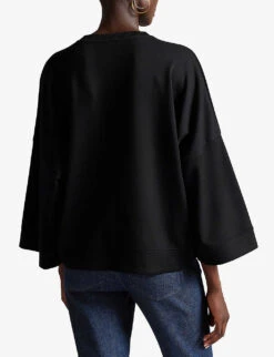 Ted Baker Sassi Metallic Slogan-appliqué Stretch-jersey Sweatshirt -Selfridges Store R04071388 BLACK ALT03