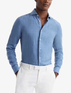 Reiss Ruban Cutaway-collar Slim-fit Linen Shirt -Selfridges Store R04075253 AIRFORCEBLUE ALT02