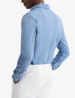 Reiss Ruban Cutaway-collar Slim-fit Linen Shirt -Selfridges Store R04075253 AIRFORCEBLUE ALT03
