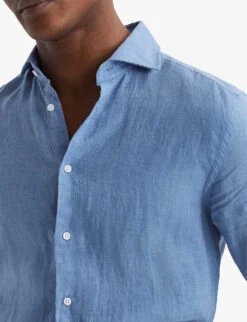 Reiss Ruban Cutaway-collar Slim-fit Linen Shirt -Selfridges Store R04075253 AIRFORCEBLUE ALT04