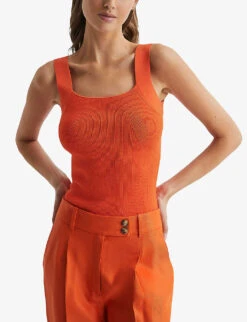 Reiss Tamara Square-neck Sleeveless Stretch-knit Vest -Selfridges Store R04075268 ORANGE ALT02