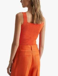 Reiss Tamara Square-neck Sleeveless Stretch-knit Vest -Selfridges Store R04075268 ORANGE ALT03