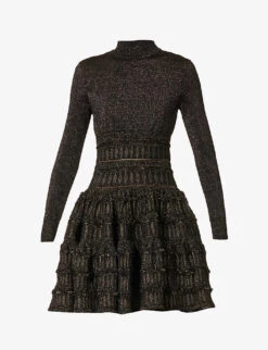 ALAIA High-neck Slim-fit Metallic-thread Knitted Mini Dress