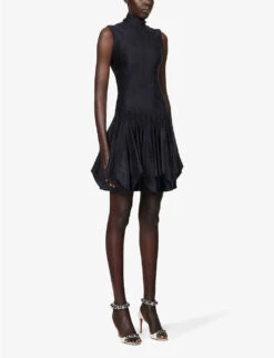 ALAIA Godet Flared-hem Stretch-woven Mini Dress 8 ALAIA Godet Flared-hem Stretch-woven Mini Dress -Selfridges Store R04076369 BLEUFONCE ALT02