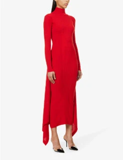 ALAIA Turtleneck Split-side Cashmere And Silk-blend Midi Dress -Selfridges Store R04076374 CERISE ALT02