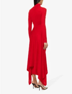 ALAIA Turtleneck Split-side Cashmere And Silk-blend Midi Dress -Selfridges Store R04076374 CERISE ALT03