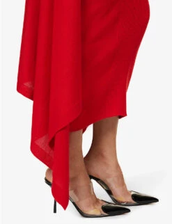 ALAIA Turtleneck Split-side Cashmere And Silk-blend Midi Dress -Selfridges Store R04076374 CERISE ALT04