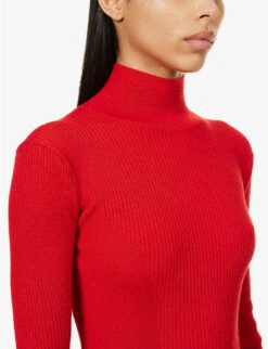 ALAIA Turtleneck Split-side Cashmere And Silk-blend Midi Dress -Selfridges Store R04076374 CERISE ALT05