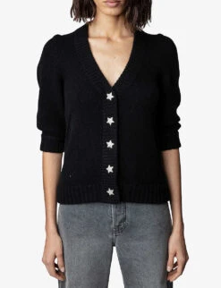 Zadig & Voltaire Betsy Star-button V-neck Cashmere Cardigan -Selfridges Store R04077998 NOIR ALT02